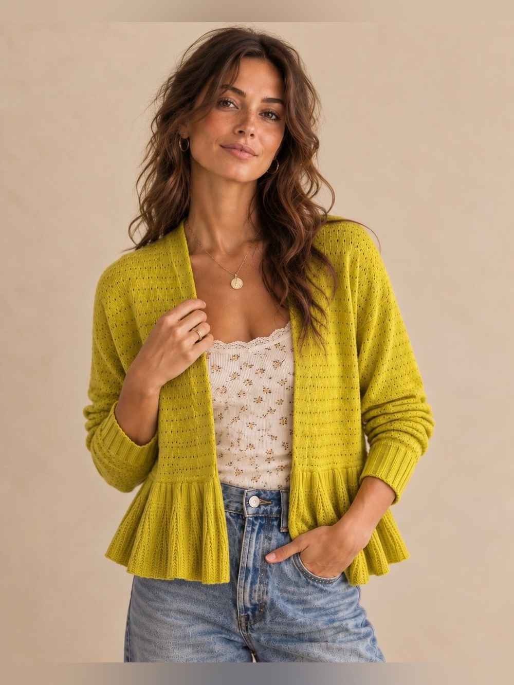 Anthropologie Moth Pointelle Peplum Cashmere Blend Cardigan - Size Small